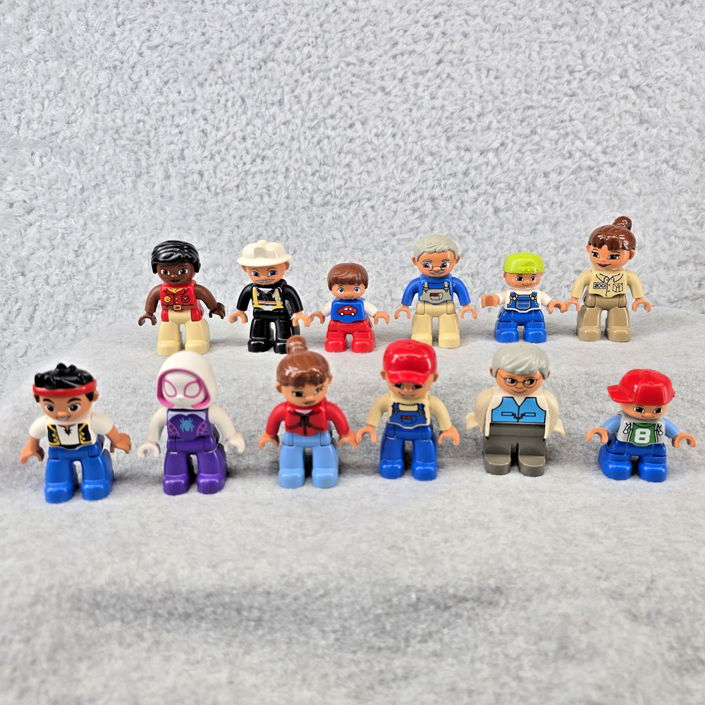 LEGO Duplo People Figure Lot of 12 Ghost-Spider Jake Zookeeper Firefighter Mixed